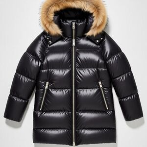 Woolrich Black Puffer Jacket with Fur Trim